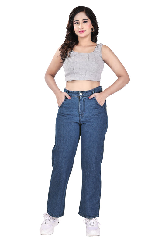 Aurose Women’s Straight Fit Blue Jeans – Comfortable Daily Wear