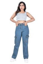 Aurose Women’s Blue Cargo Jeans with Side Pockets – Comfortable & Casual Wear