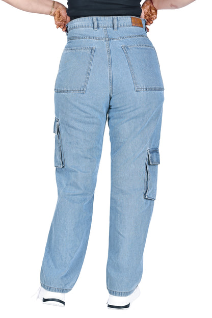 Aurose Women’s Blue Cargo Jeans with Side Pockets – Comfortable Daily Wear