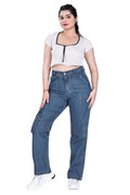 Aurose Women’s Blue Cargo Jeans with Side Pockets – Comfortable Daily Wear