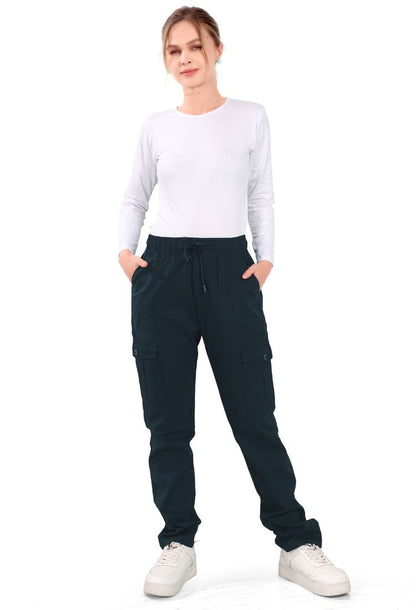 Aurose women’s high waist cotton cargo jeans with drawstring and side pockets, casual straight leg pants for daily wear