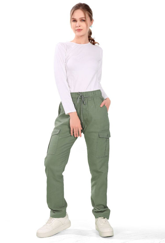 Aurose women’s high waist cotton cargo jeans with drawstring and side pockets, casual straight leg pants for daily wear