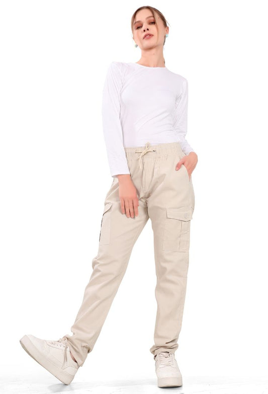 Aurose women’s high waist cotton cargo jeans with drawstring and side pockets, casual straight leg pants for daily wear