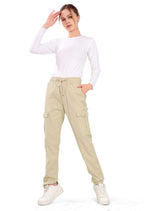 Aurose women’s high waist cotton cargo jeans with drawstring and side pockets, casual straight leg pants for daily wear