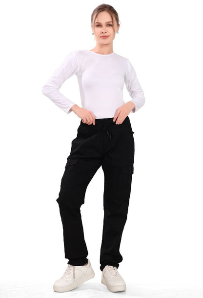 Aurose women’s high waist cotton cargo jeans with drawstring and side pockets, casual straight leg pants for daily wear