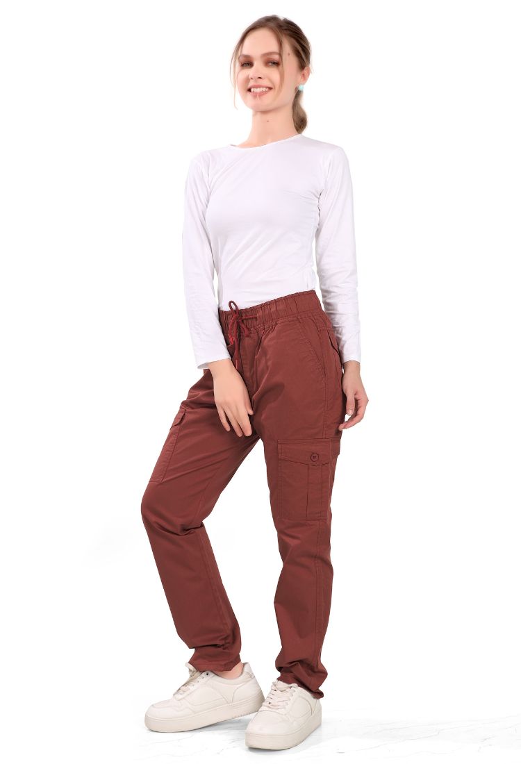 Aurose women’s high waist cotton cargo jeans with drawstring and side pockets, casual straight leg pants for daily wear