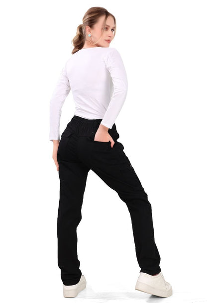 Aurose women’s high waist cotton cargo jeans with drawstring and side pockets, casual straight leg pants for daily wear