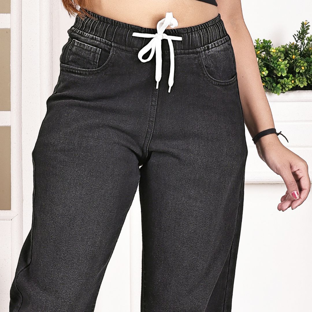 Aurose Women’s Denim Jogger Pants with Drawstring Waist | Relaxed Fit Everyday Bottoms