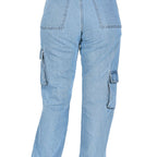 Aurose Jeans Women’s Blue High Waist Beggie Cargo Jeans | 100% Cotton Non-Lycra Loose Fit Denim with Utility Pockets