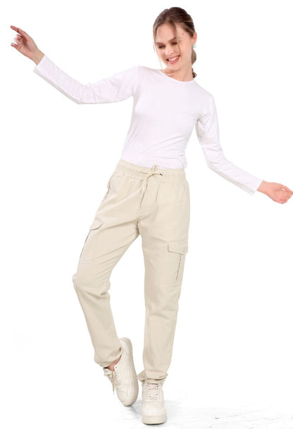 Aurose women’s high waist cotton cargo jeans with drawstring and side pockets, casual straight leg pants for daily wear