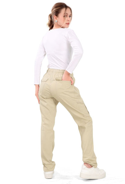 Aurose women’s high waist cotton cargo jeans with drawstring and side pockets, casual straight leg pants for daily wear