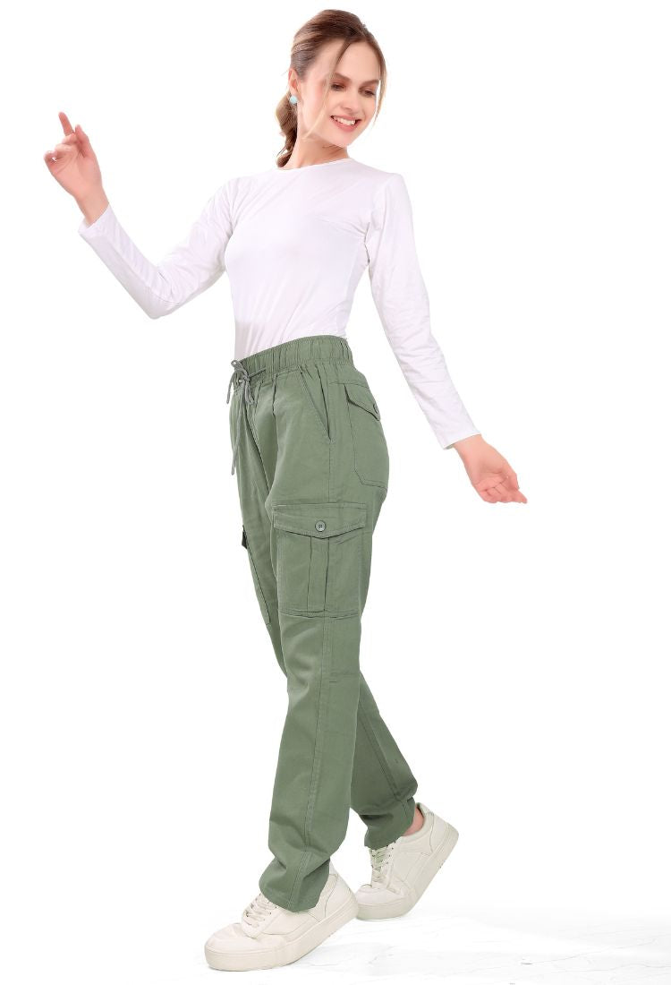 Aurose women’s high waist cotton cargo jeans with drawstring and side pockets, casual straight leg pants for daily wear