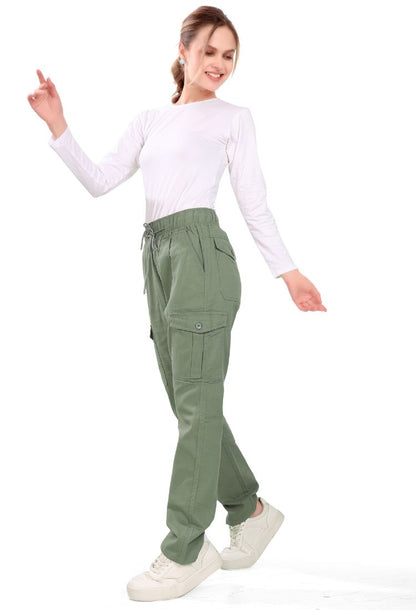 Aurose women’s high waist cotton cargo jeans with drawstring and side pockets, casual straight leg pants for daily wear