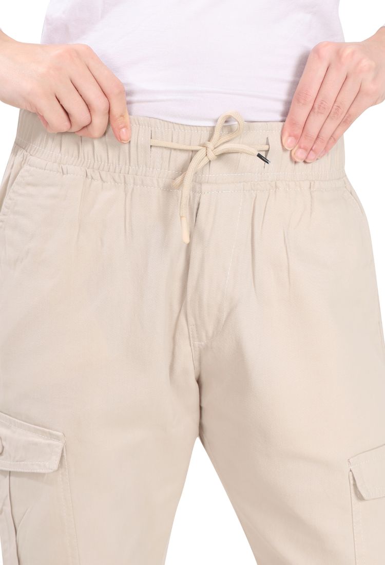 Aurose women’s high waist cotton cargo jeans with drawstring and side pockets, casual straight leg pants for daily wear