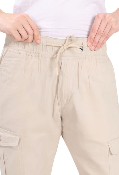 Aurose women’s high waist cotton cargo jeans with drawstring and side pockets, casual straight leg pants for daily wear