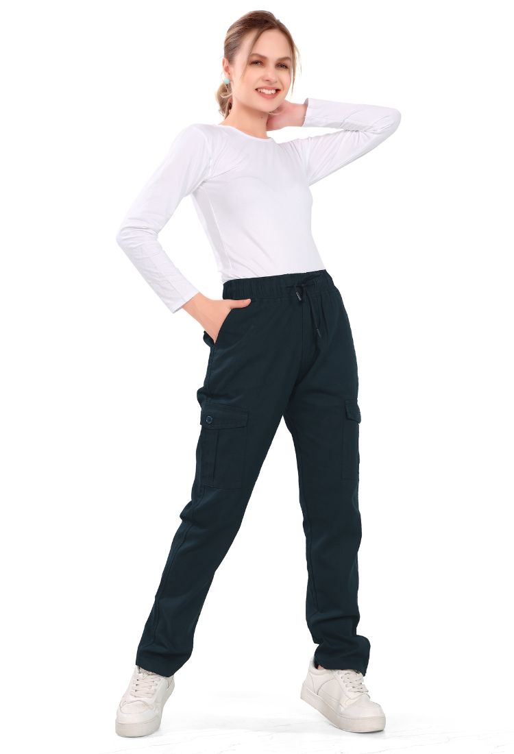 Aurose women’s high waist cotton cargo jeans with drawstring and side pockets, casual straight leg pants for daily wear