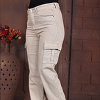 Women’s High Waist Denim Cargo Pant with Side Pockets | Straight Fit Casual Wear