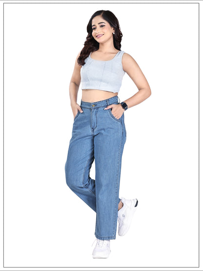 Aurose Women’s Straight Fit Blue Jeans – Comfortable Daily Wear