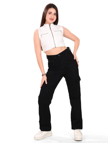 Aurose Women’s Black Cargo Pants – Casual Utility Style with Multiple Pockets