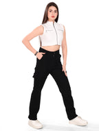 Aurose Women’s Black Cargo Pants – Casual Utility Style with Multiple Pockets