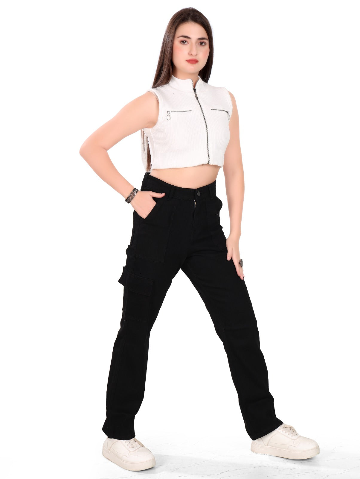 Aurose Women’s Black Cargo Pants – Casual Utility Style with Multiple Pockets