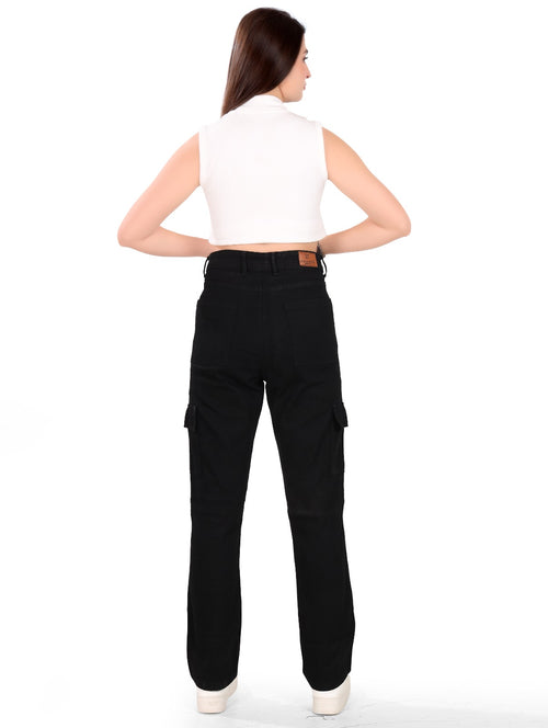 Aurose Women’s Black Cargo Pants – Casual Utility Style with Multiple Pockets