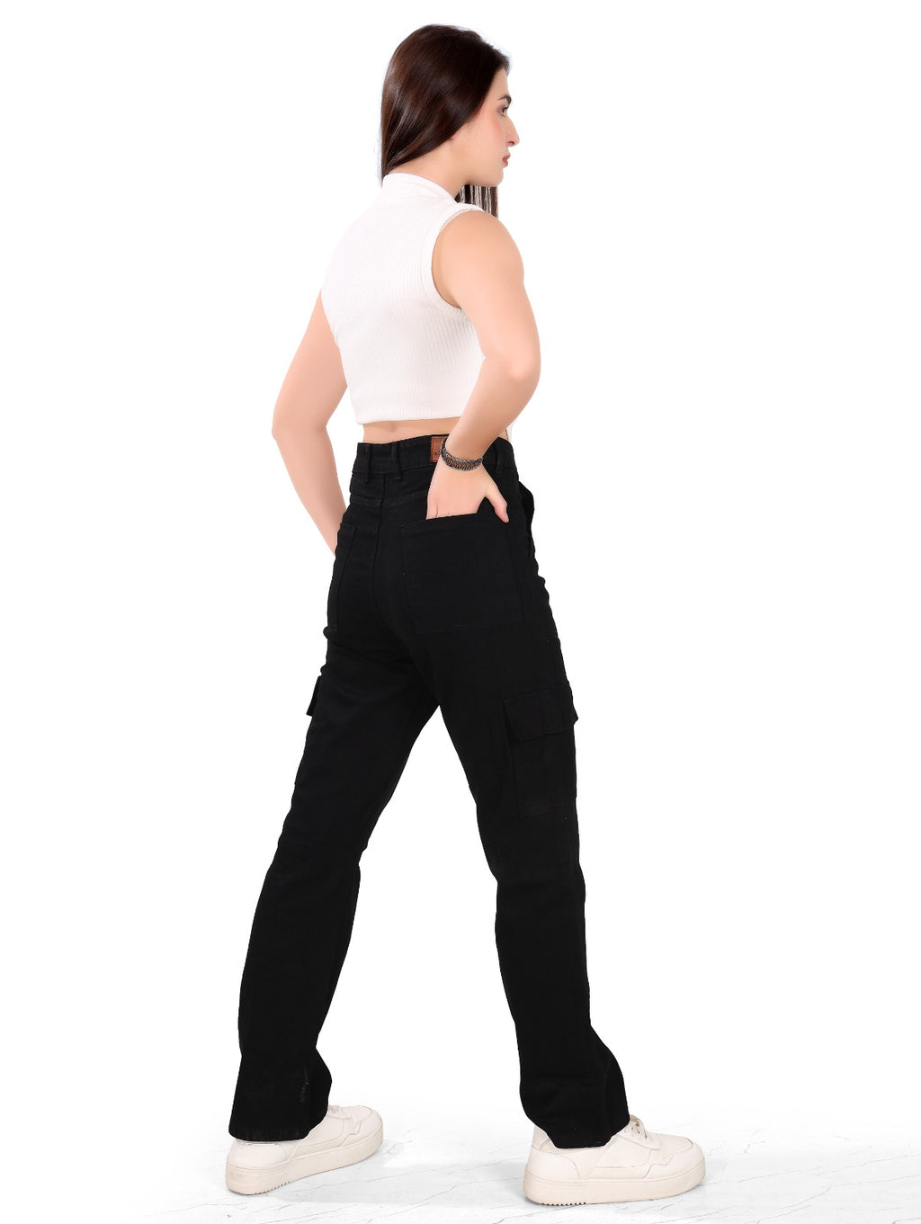 Aurose Women’s Black Cargo Pants – Casual Utility Style with Multiple Pockets