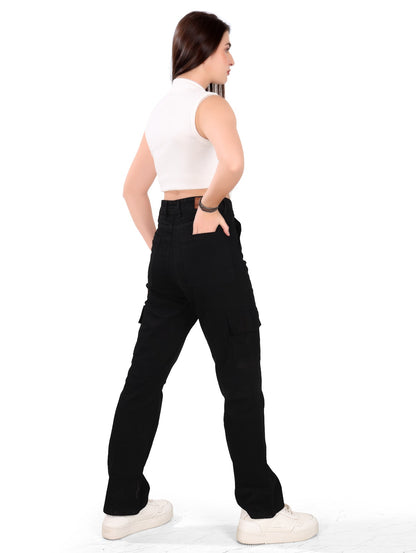 Aurose Women’s Black Cargo Pants – Casual Utility Style with Multiple Pockets